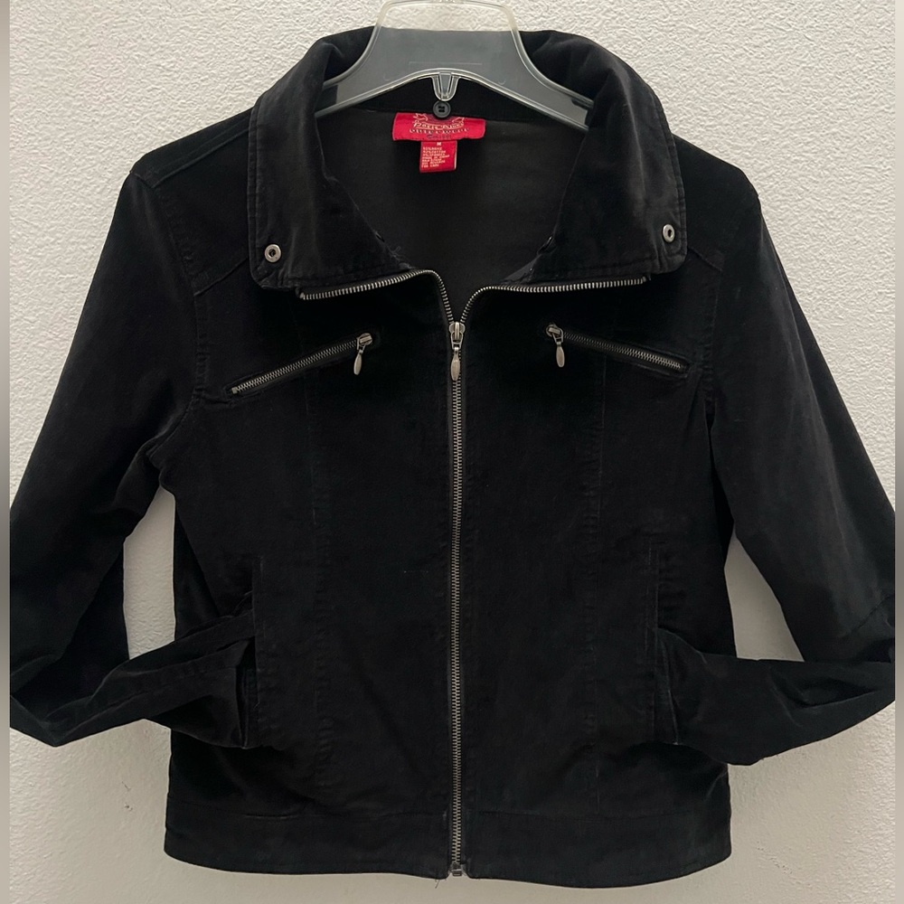 Vintage Y2K Paris Blues Black Corduroy Moto Jacket